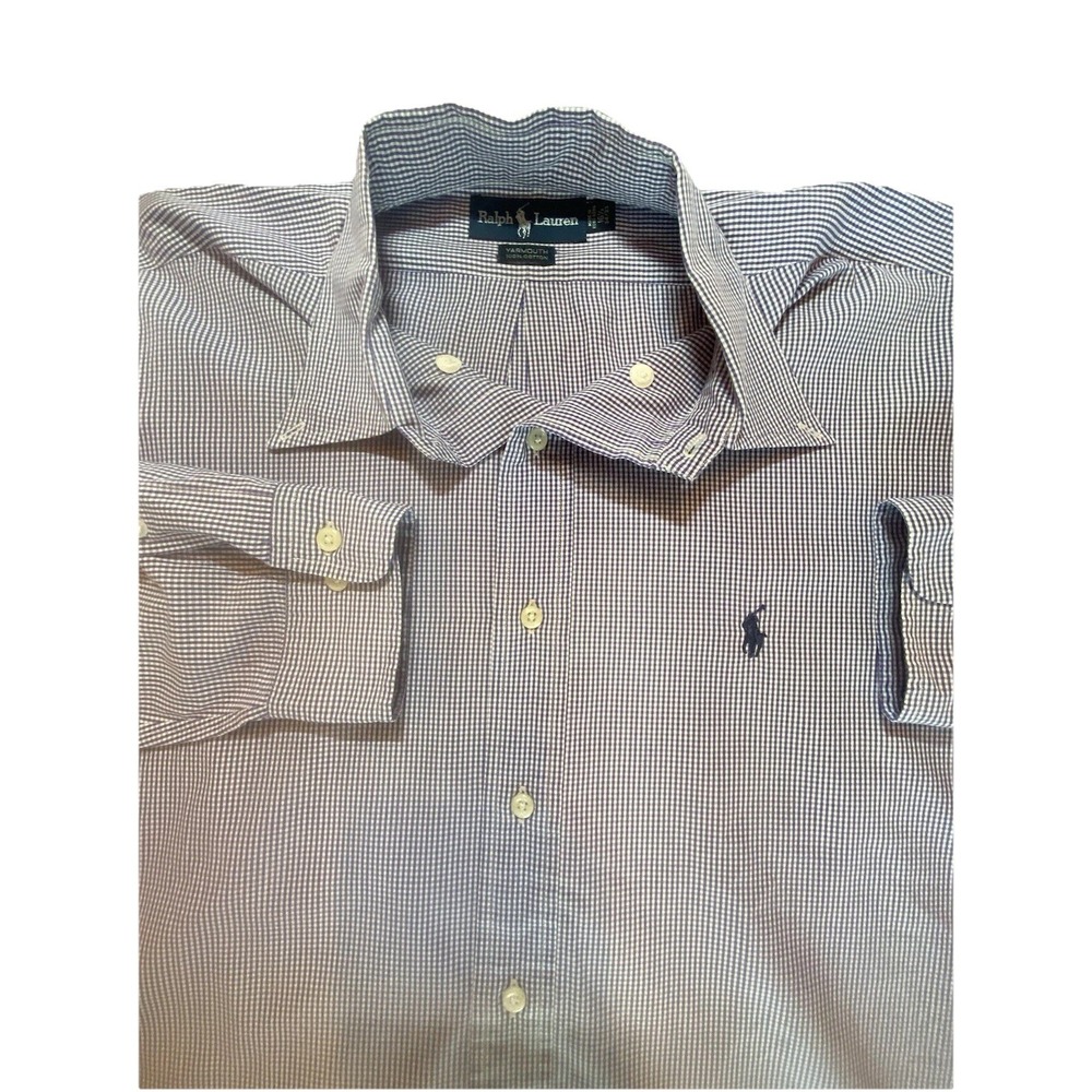 Polo Ralph Lauren Shirt Mens 16.5 Long Sleeve Button Down Blue Plaid Lightweight